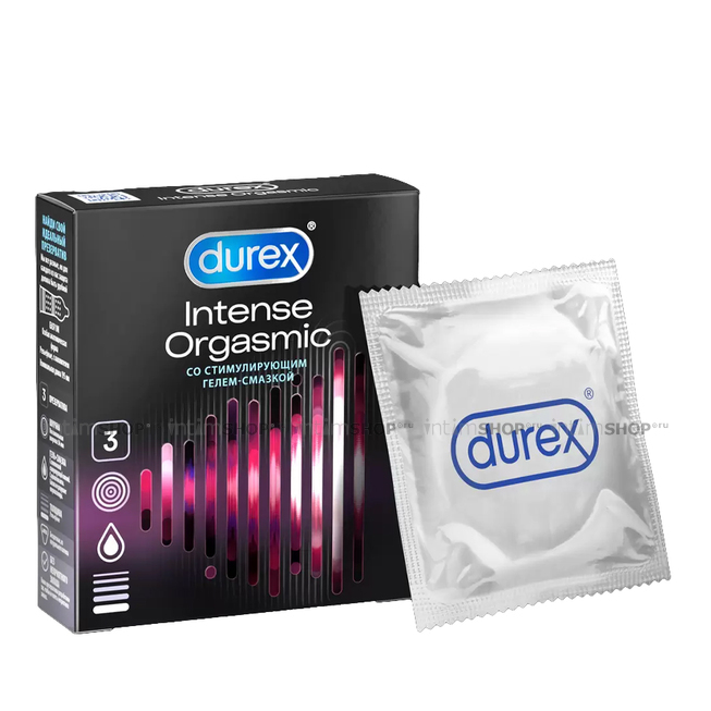 Презервативы Durex Intense Orgasmic ребристые со стимулирующей смазкой, 3 шт