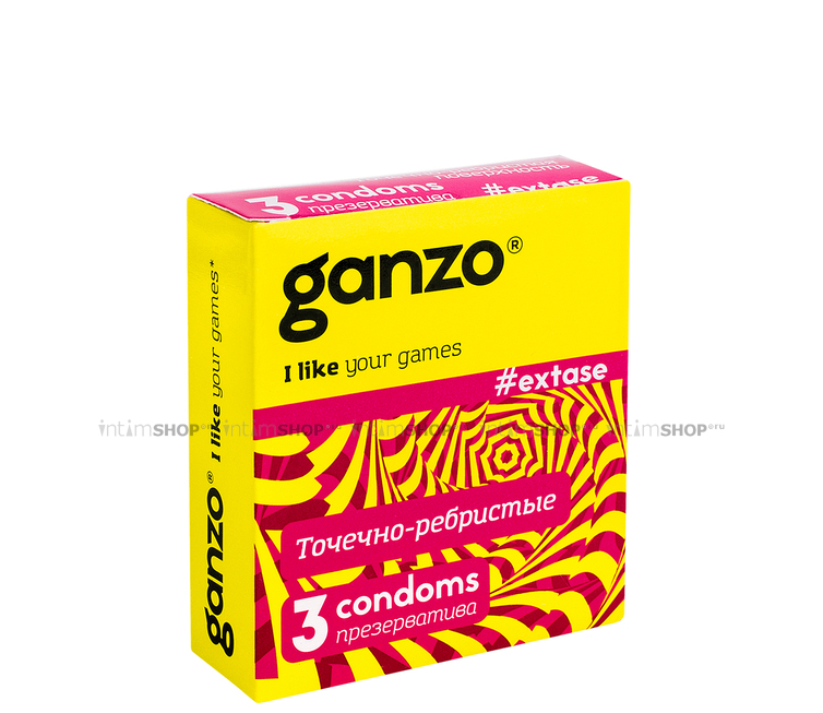 Презервативы  c точечной и ребристой поверхностью Ganzo Extase, 3шт