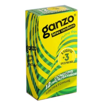 Презервативы ультратонкие Ganzo Ultra Thin, 12 шт + 3 шт