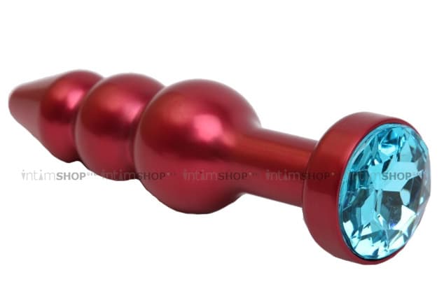 Анальная пробка-елочка 4sexdream, красная с голубым кристаллом - фото 1