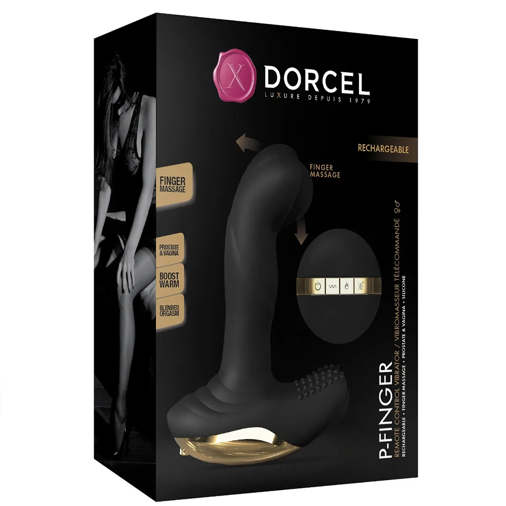 Вибромассажер простаты с имитацией фингеринга и нагревом Dorcel P-Finger с пультом ДУ, чёрный