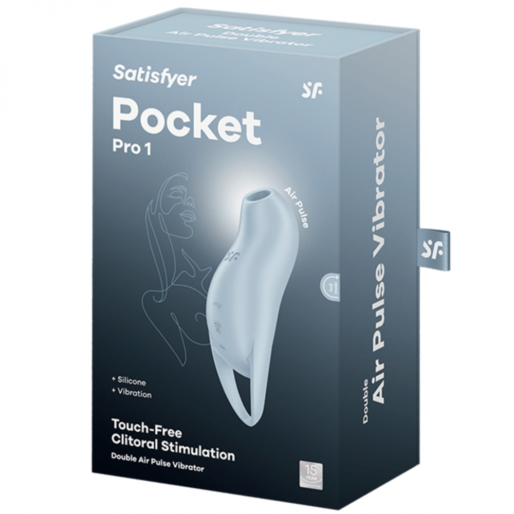 Вакуумный стимулятор клитора с вибрацией Satisfyer Pocket Pro 1, голубой