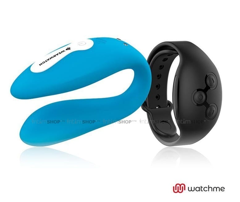

Вибратор для пар DreamLove Wearwatch Dual Pleasure Watchme с черным браслетом ДУ, голубой
