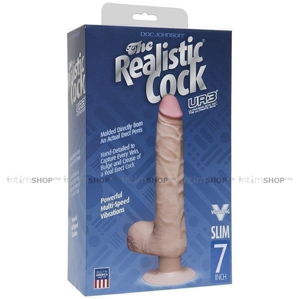 Вибратор на Присоске Doc Johnson The Realistic® Cock ULTRASKYN™ Vibrating 7” Slim - фото 2