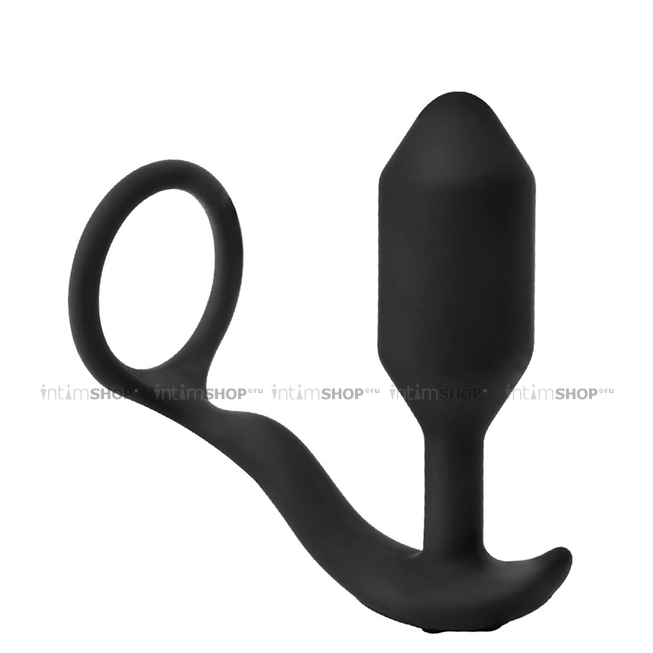 Вибропробка B-Vibe Vibrating Snug & Tug с эрекционным кольцом M, черный - фото 1