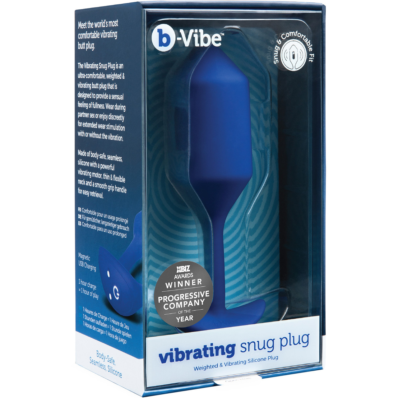 Вибропробка для ношения b-Vibe Vibrating Snug Plug 4, синяя