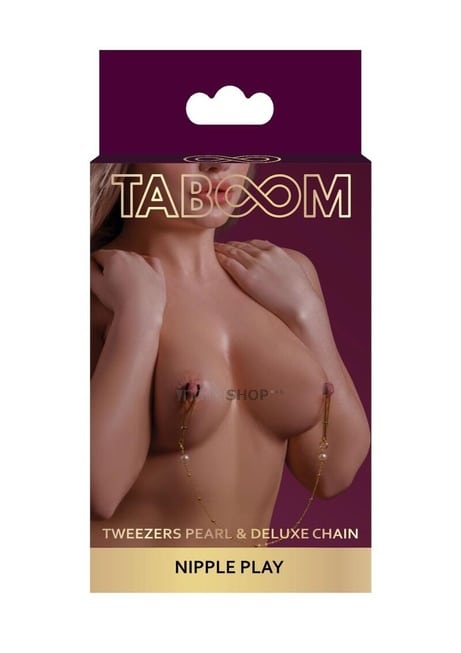 Зажимы для сосков с бусинами и цепью Taboom Nipple Play Tweezers Pearl & Deluxe Chain, золотистый - фото 5
